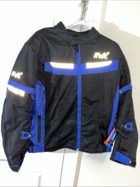 New Black Duke Royal Blue Safety Padded Reflective Riding Motorcycle Jacket HWK